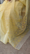 Canary yellow printed organza saree with aari embroidery - 5912