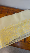 Canary yellow printed organza saree with aari embroidery - 5912