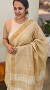 Light beige checked tussar silk saree