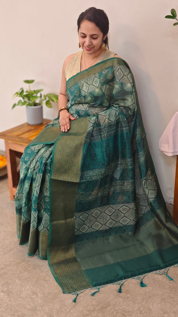 Green printed chanderi banarasi saree