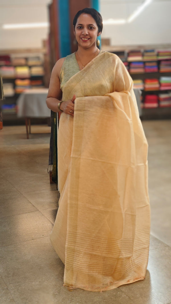 Beige linen silk saree