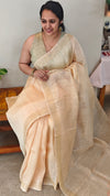 Beige linen silk saree