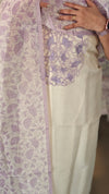 Off white and lavender net kota suit