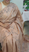 Nude pink lined noil tussar silk saree
