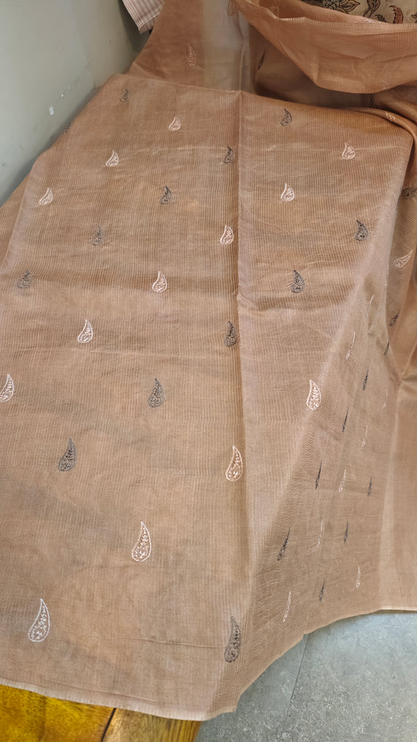 Nude pink lined noil tussar silk saree