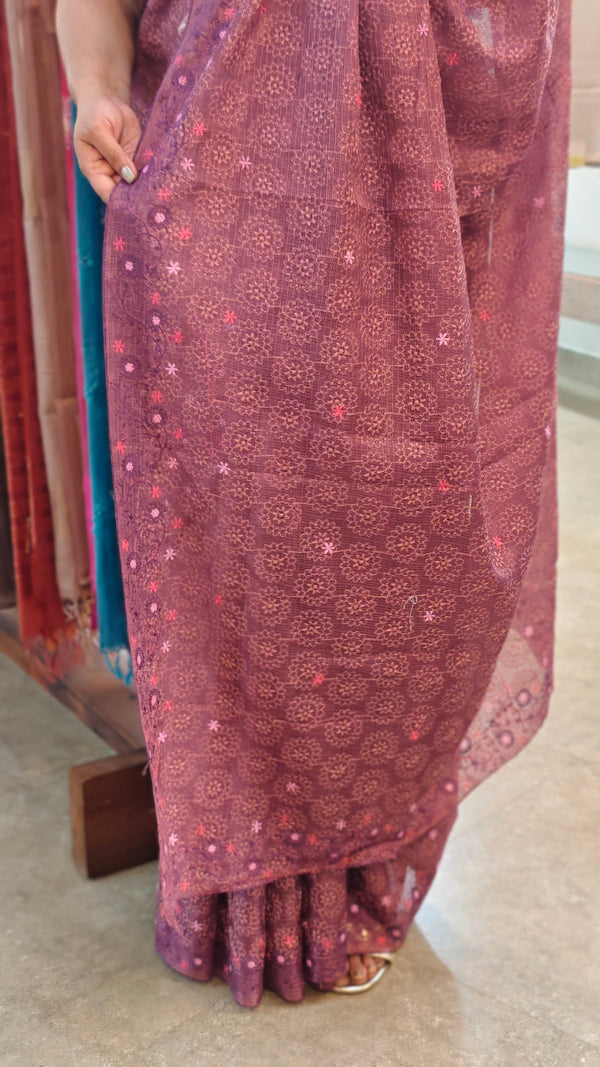 Dark mauve tepchi kota saree - V1099
