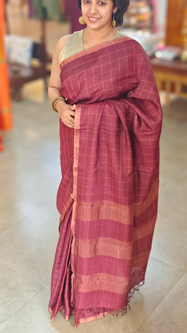 Burgundy desi tussar silk saree