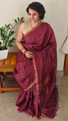 Burgundy desi tussar silk saree