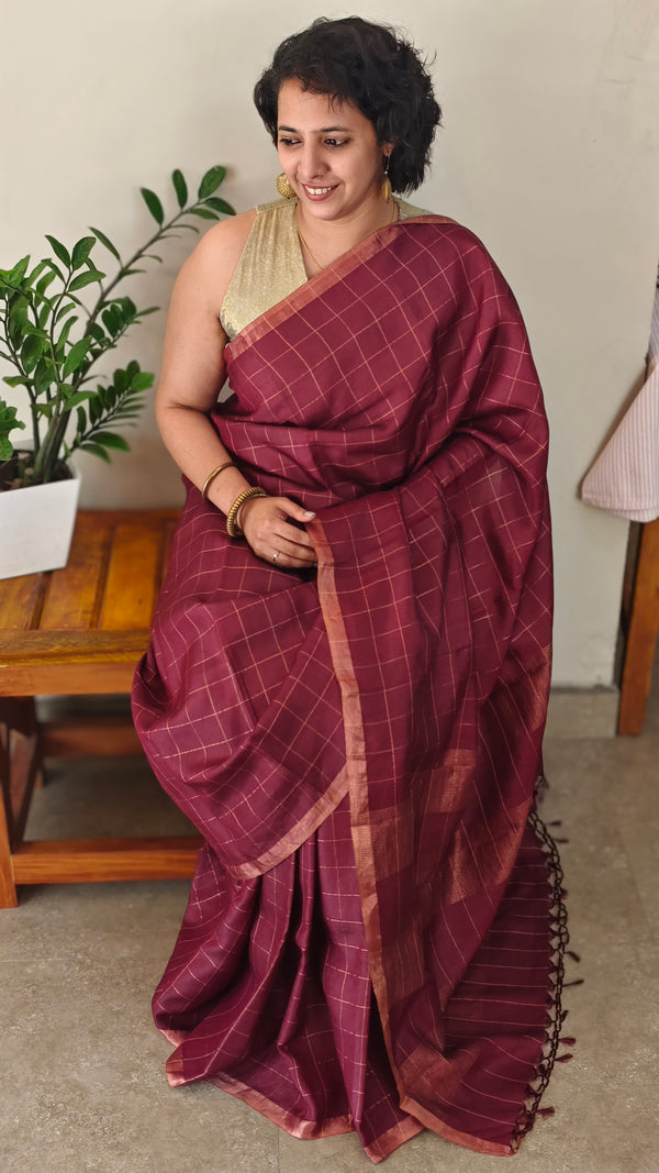 Burgundy desi tussar silk saree