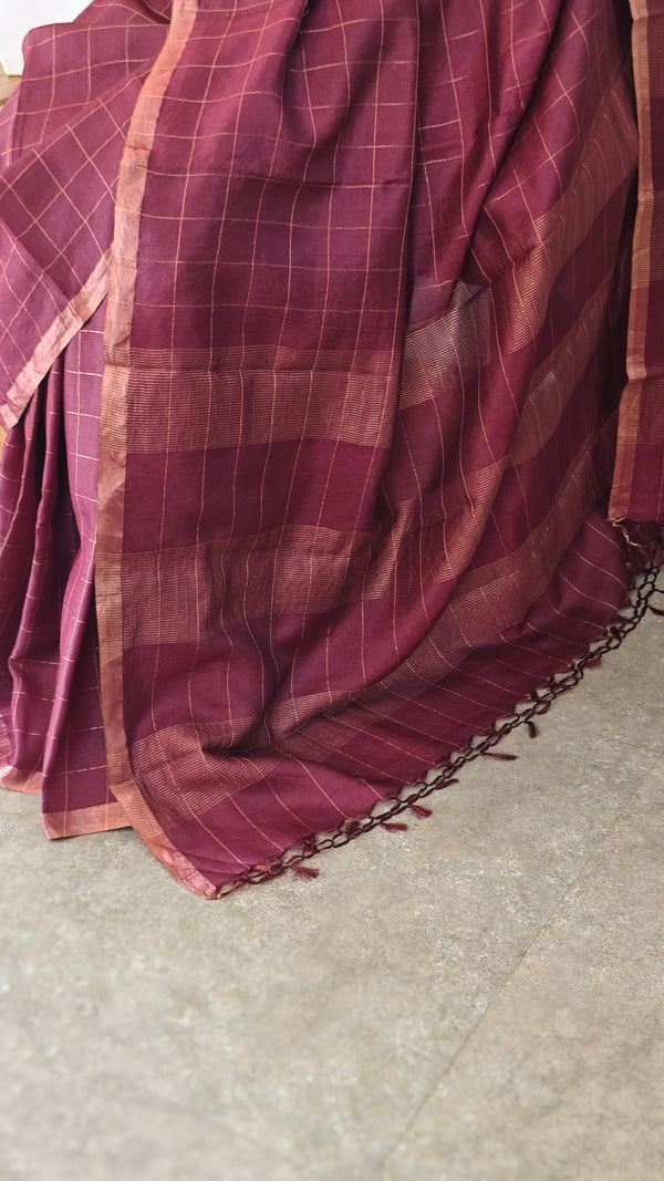 Burgundy desi tussar silk saree