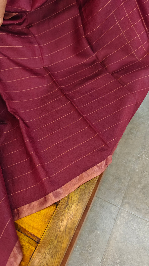 Burgundy desi tussar silk saree
