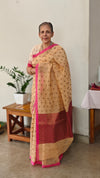 Cream blended linen banarasi saree