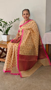 Cream blended linen banarasi saree