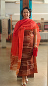 Brown and chilli red organza suit