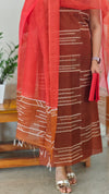 Brown and chilli red organza suit
