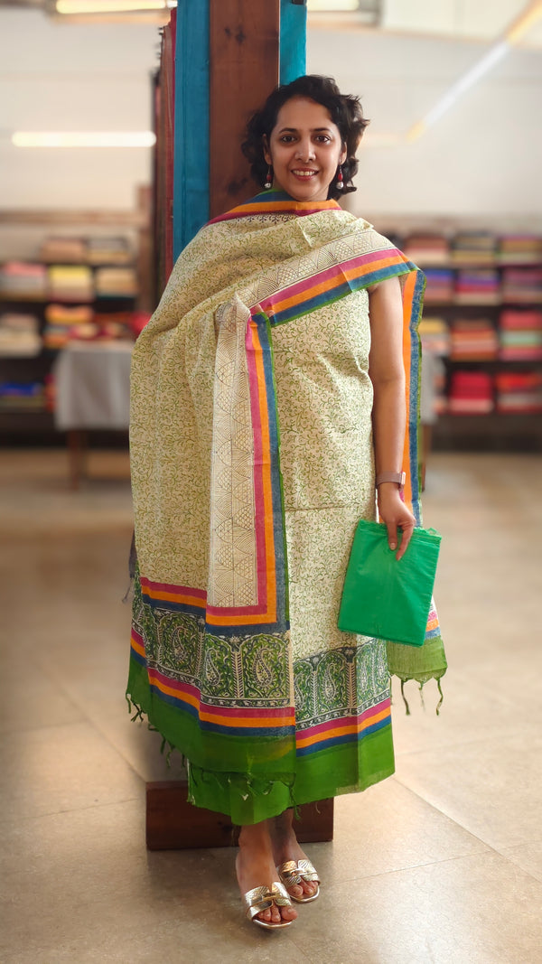 Printed slub cotton suit