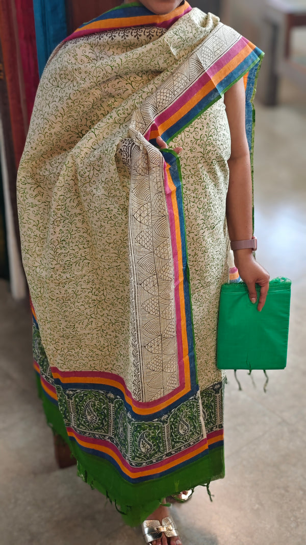 Printed slub cotton suit