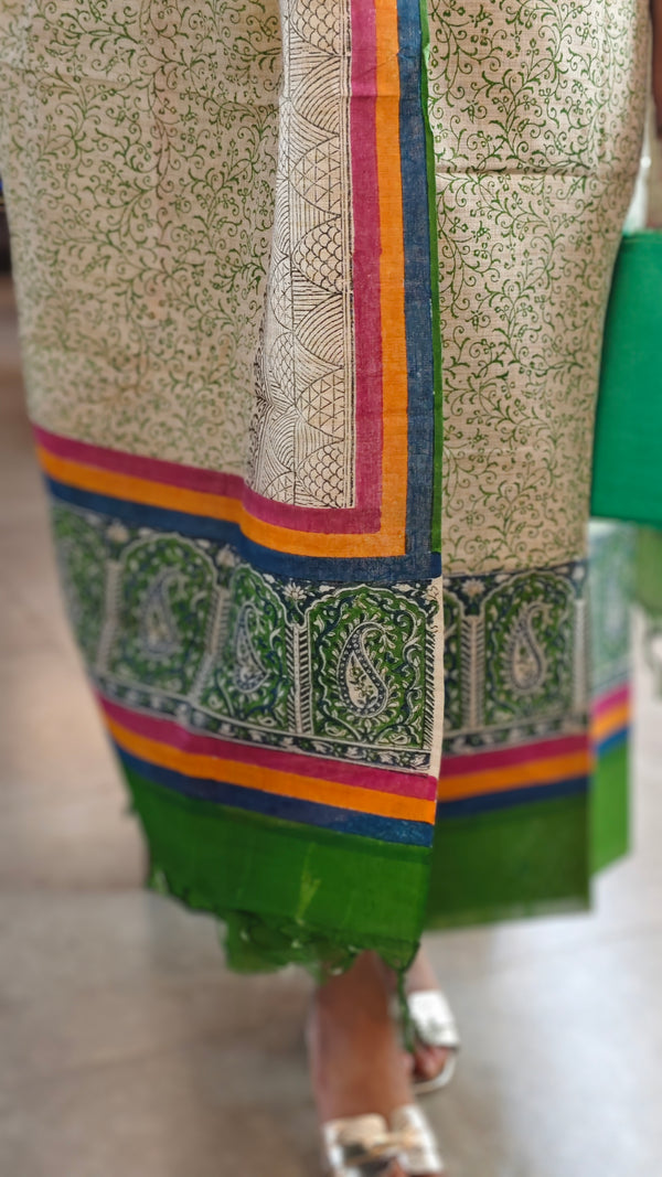 Printed slub cotton suit