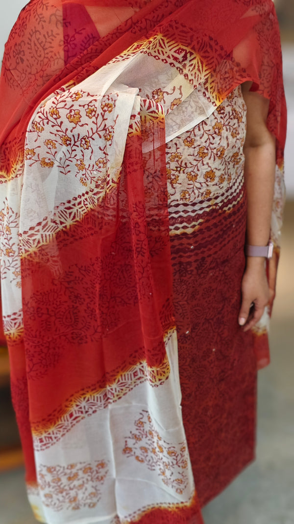 Rust orange and cream block printed suit