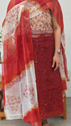 Rust orange and cream block printed suit