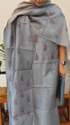 Light grey blended chanderi block printed suit