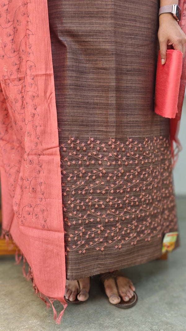 Brown and dark peach semi suit suit