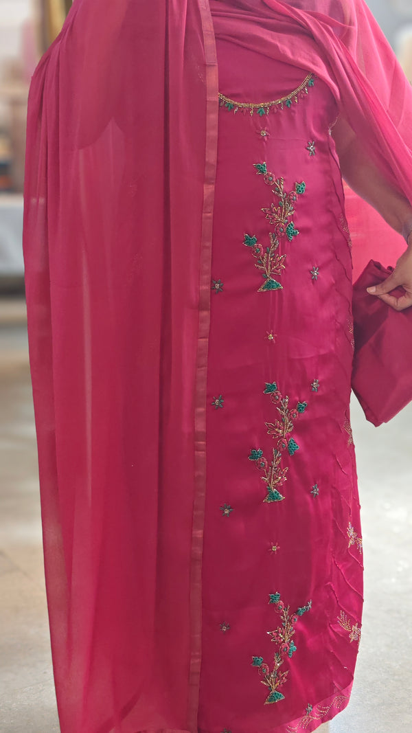 Dark red satin salwar suit
