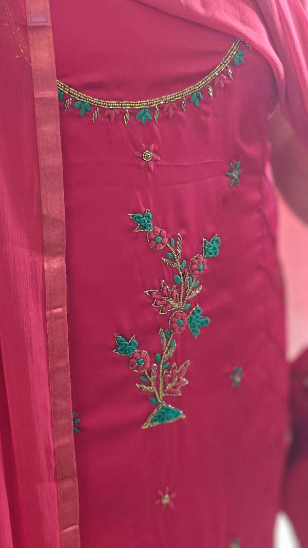 Dark red satin salwar suit
