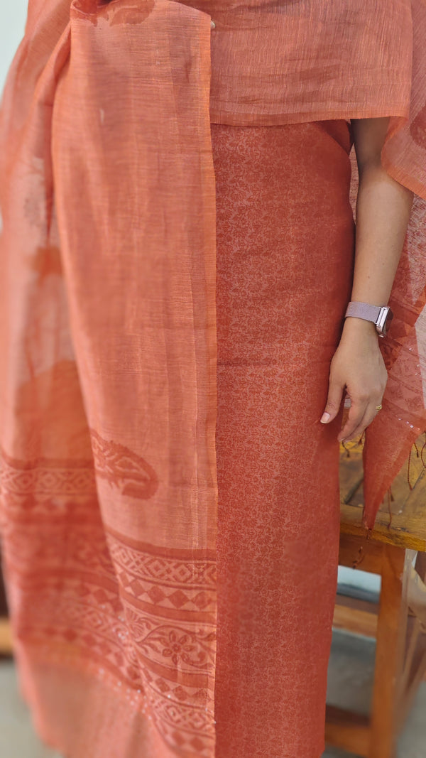 Rust orange Linen salwar suit