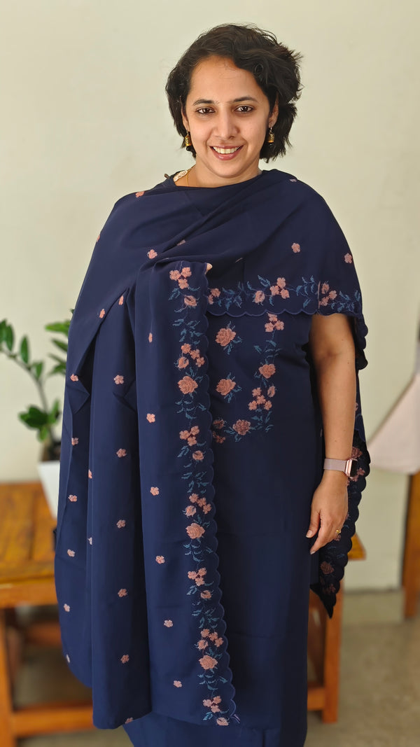 Blue cross stitch embroidered suit
