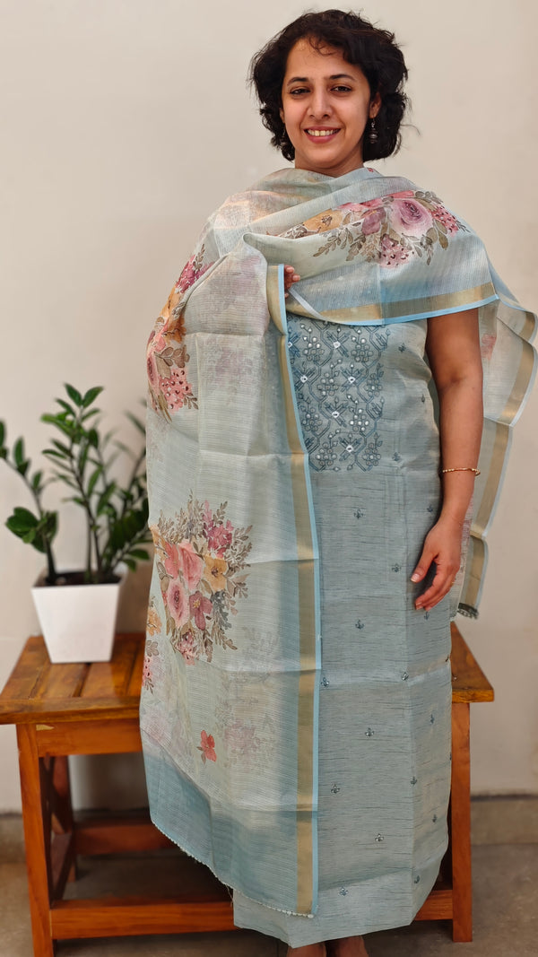 Blue Tissue linen embroidered suit - TSL42