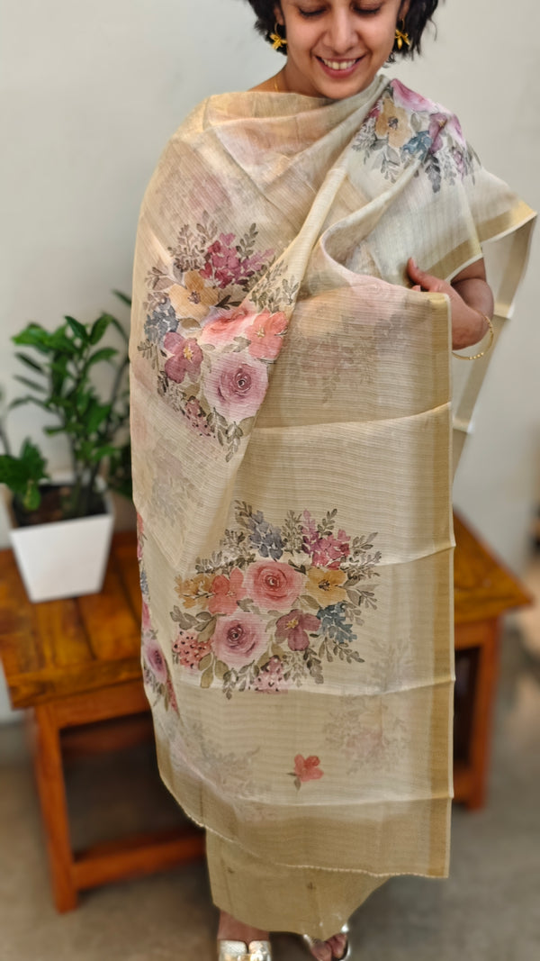 Beige tissue linen embroidered suit - TSL42