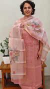 Pink tissue linen embroidered suit - TSL42