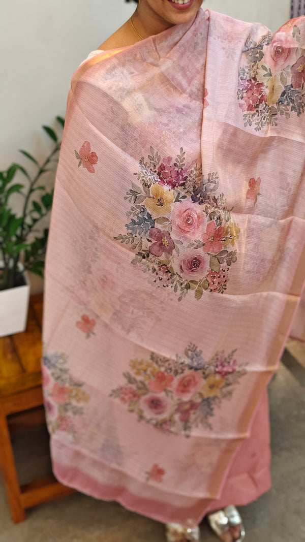 Pink tissue linen embroidered suit - TSL42