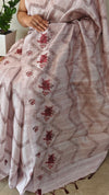 Rosy beige semi blended jute saree