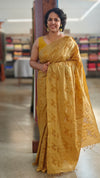 Golden mustard cutwork tussar silk saree - 7924
