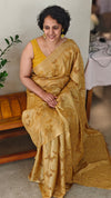 Golden mustard cutwork tussar silk saree - 7924