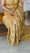 Golden mustard cutwork tussar silk saree - 7924