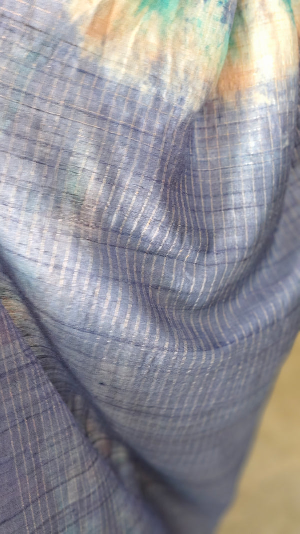 Blue desi tussar silk shibori printed saree