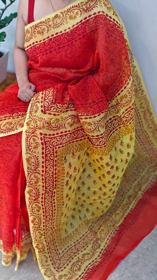 Red and yellow super net kota saree