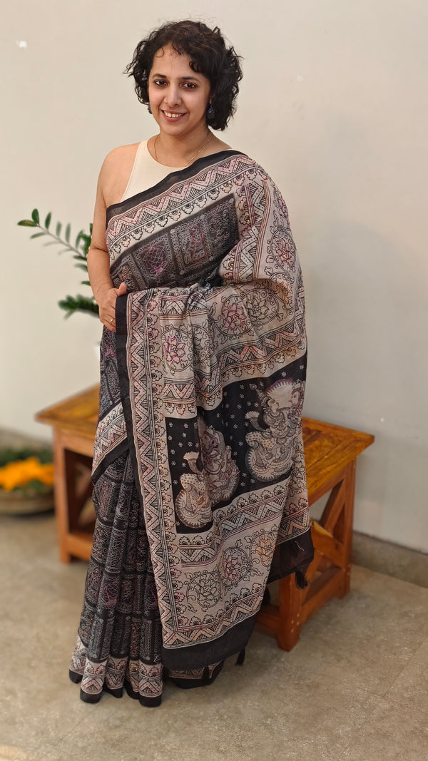 Black blended chanderi saree