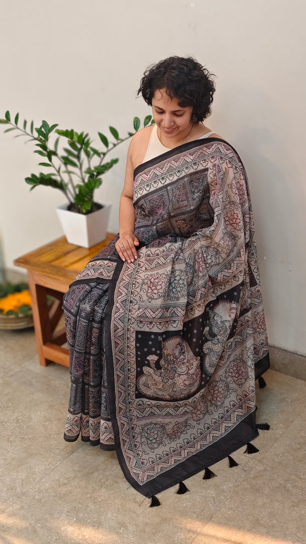 Black blended chanderi saree