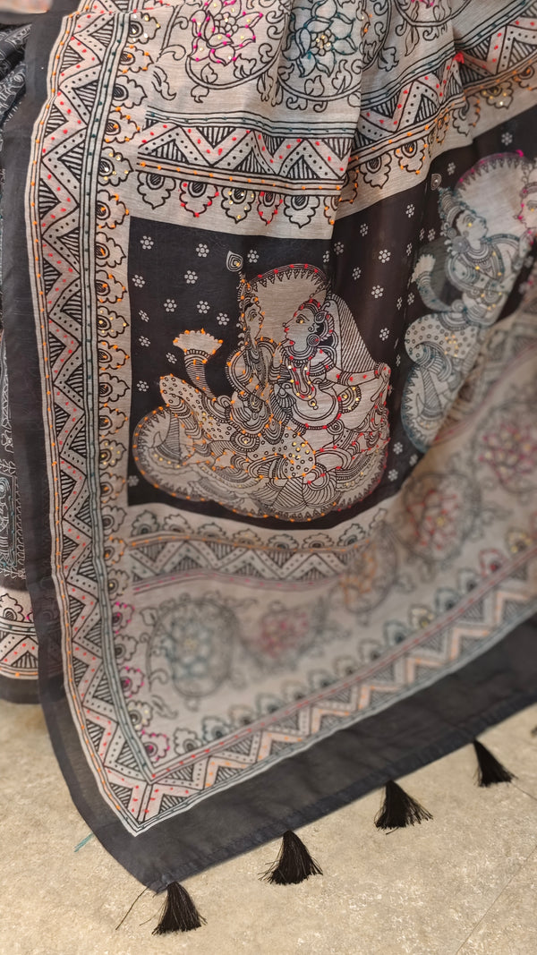 Black blended chanderi saree