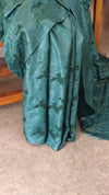 Dark green cut work tussar silk saree - 7924