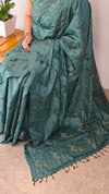 Dark green cut work tussar silk saree - 7924