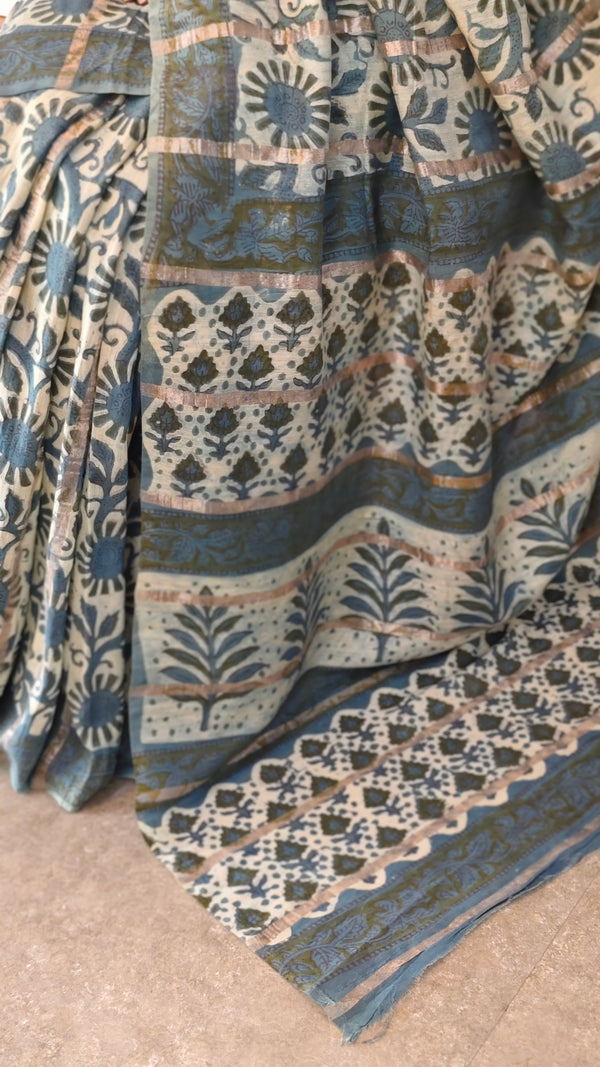 Teal blue chanderi saree