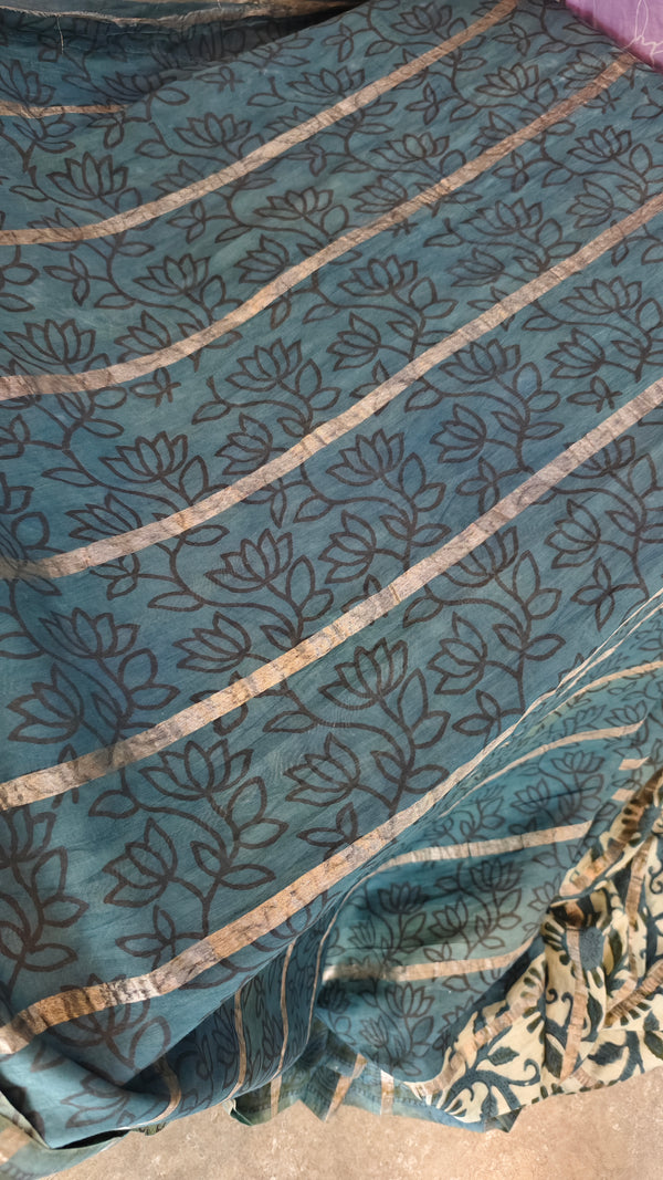 Teal blue chanderi saree