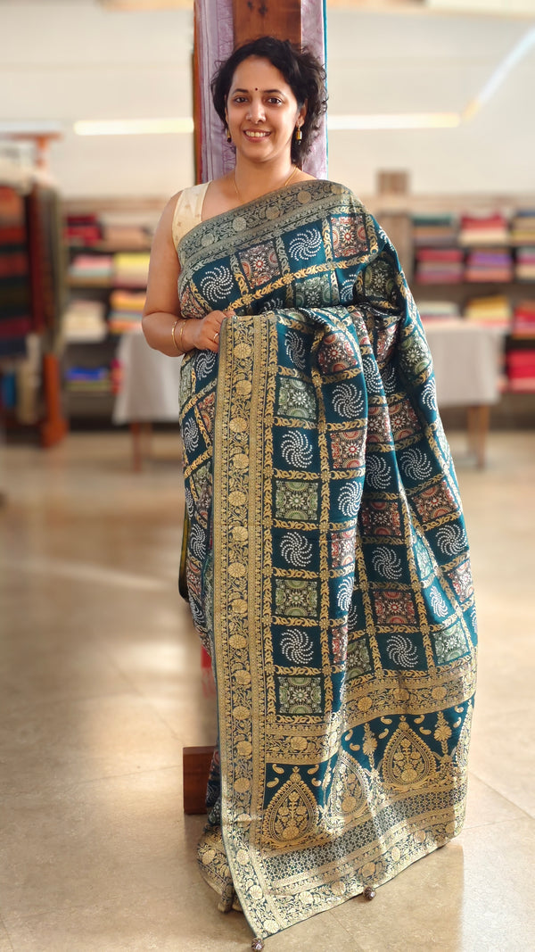 Turquoise gharchola silk saree