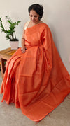 Burnt orange tussar silk saree