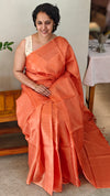 Burnt orange tussar silk saree